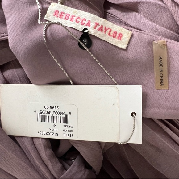 NWT Rebecca Taylor V-Neck Pleated Minj Dress Wedding Rose Chiffon Tie Waist 6 - Picture 3 of 6